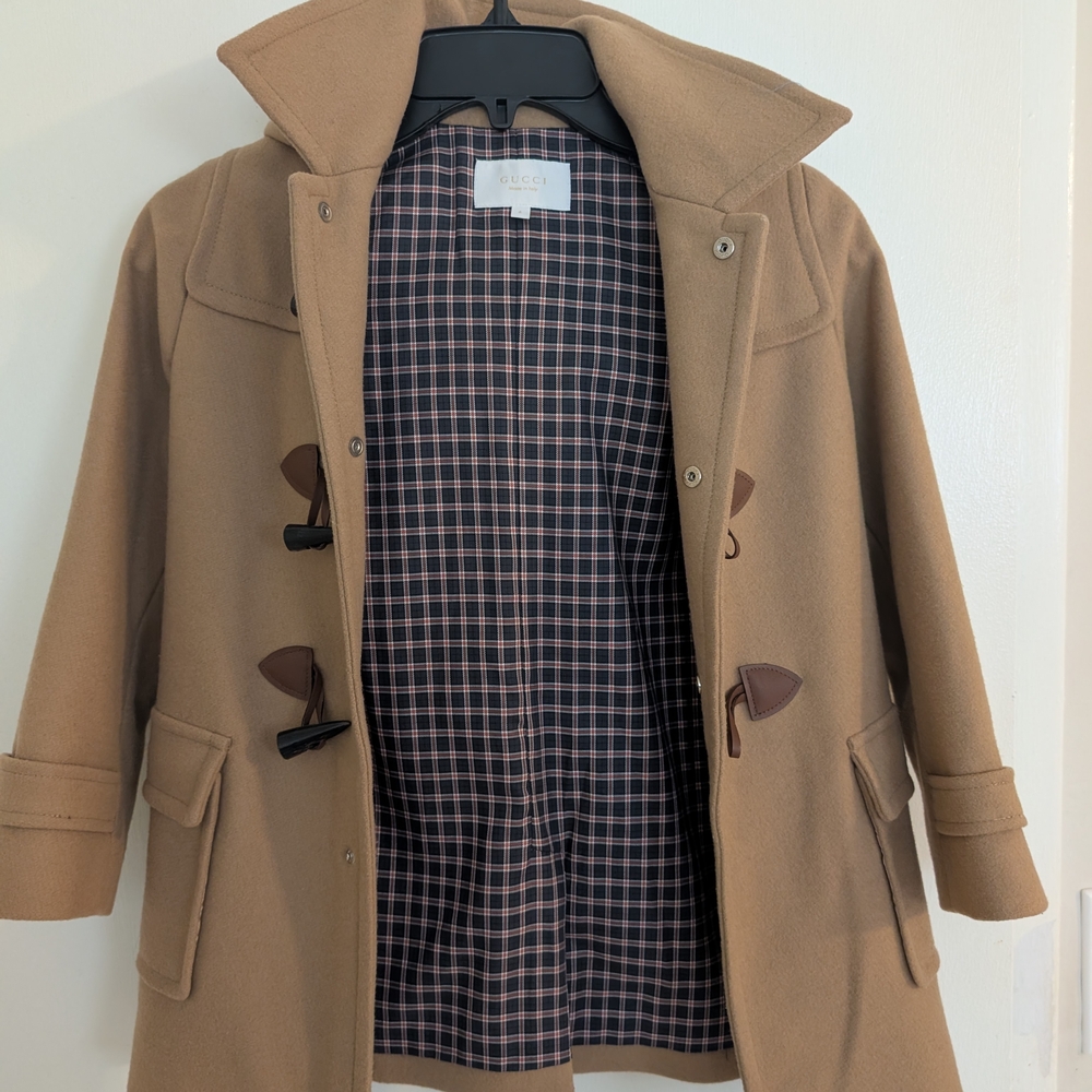 Gucci Tan Wool Coat with Checkered Lining